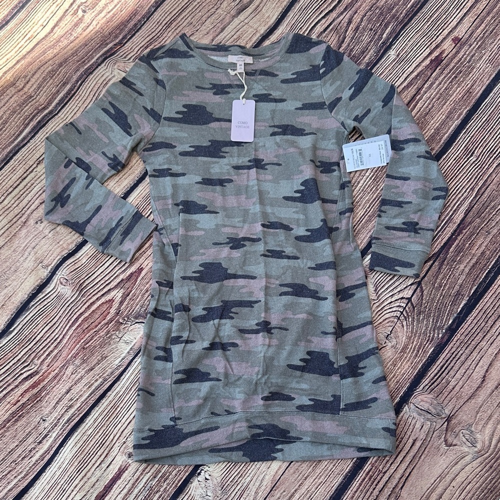 Como Vintage Camouflage Long Sleeve Dress